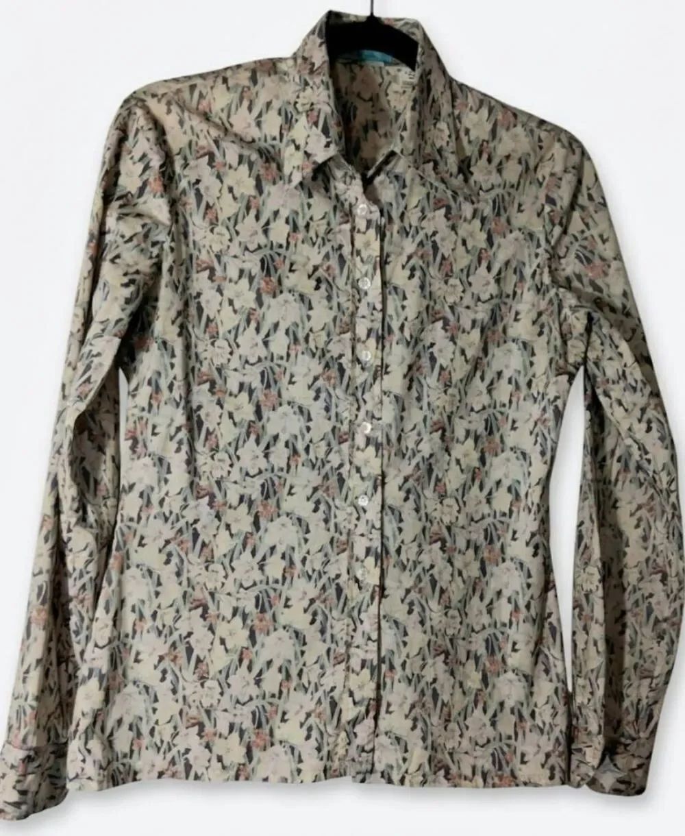Vintage 90's chemise cacharel womens medium folk art print shirt button floral